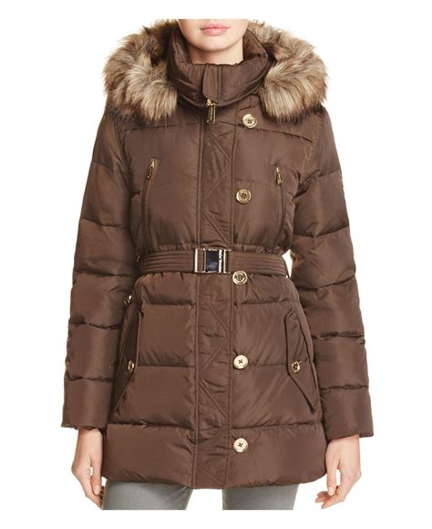 michael kors belted faux fur coat|Michael Kors puffer jacket.